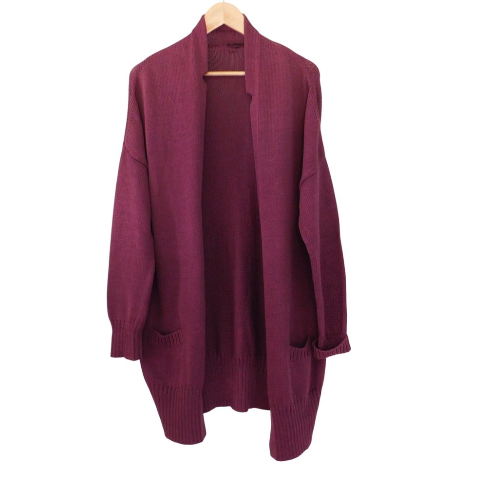 Loro Piana Open Front Cardigan Sweater Purple Silk Cotton Blend Duster Size L